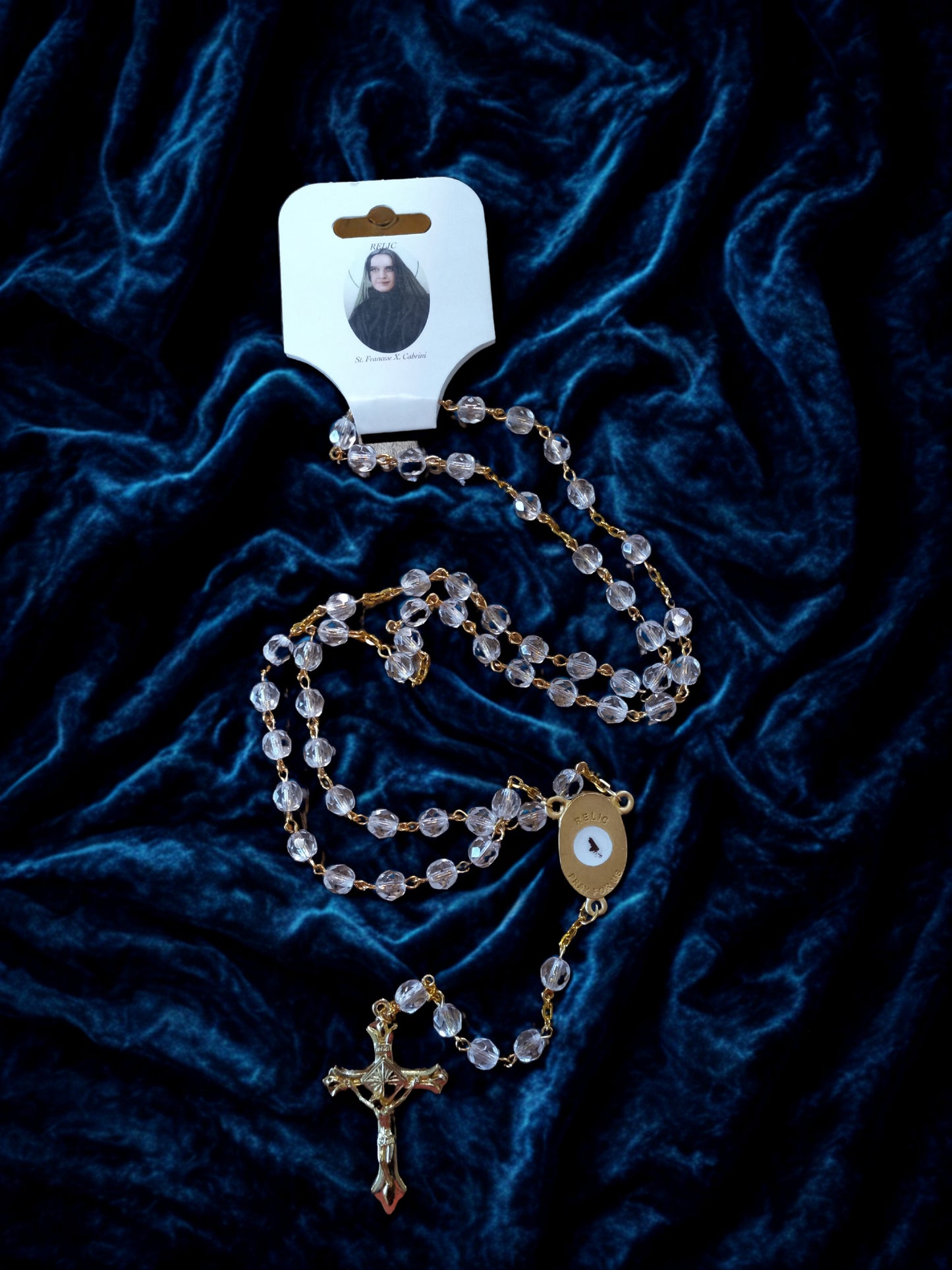 Cabrini Rosary Relic Crystal Gold